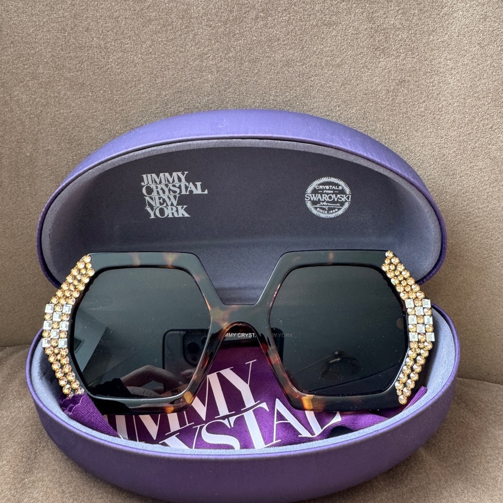 Jimmy Crystal Nee York Tortoise Sunglasses with Gold Crystals